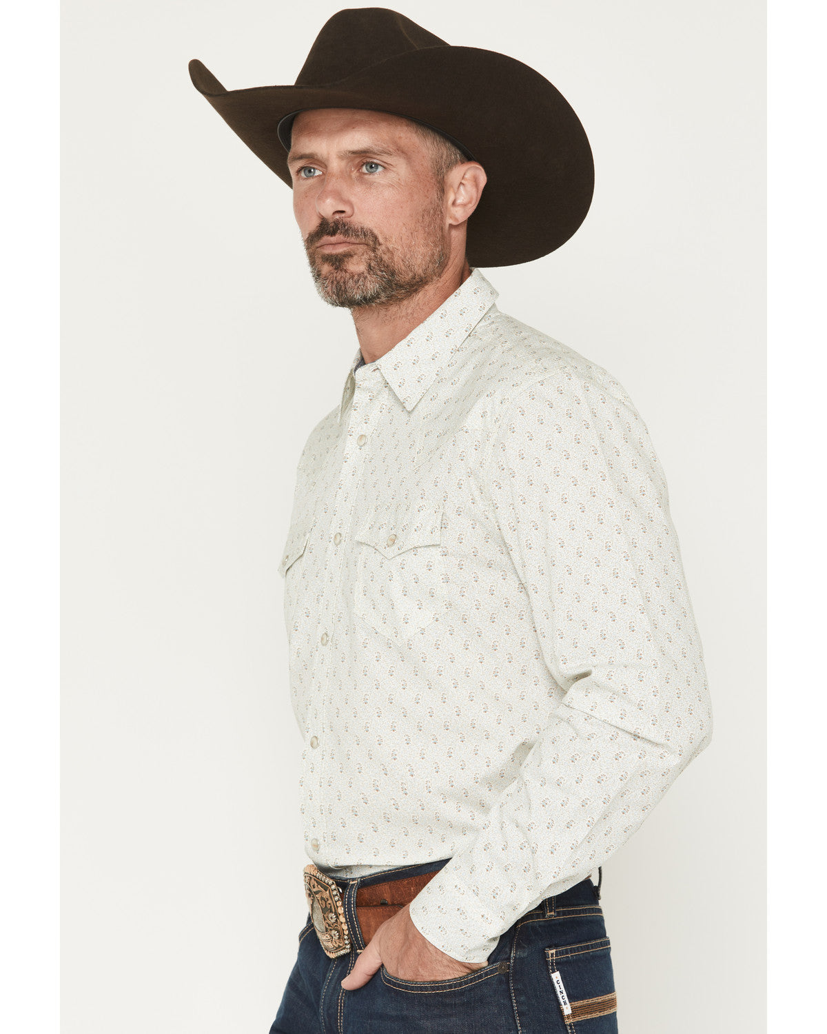 Men's Rocky Range Paisley Print Long Sleeve Snap Western Sh Cream
