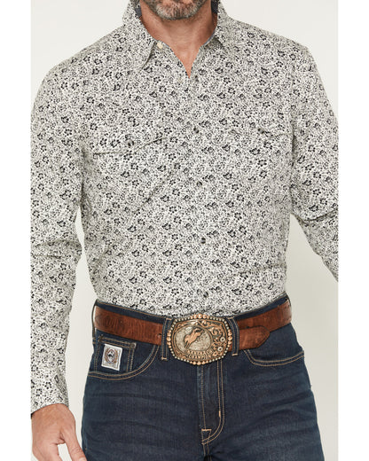 Men's Sunset Rider Floral Print Long Sleeve Snap Western Sh White