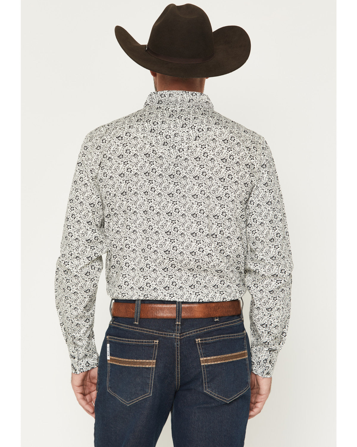 Men's Sunset Rider Floral Print Long Sleeve Snap Western Sh White