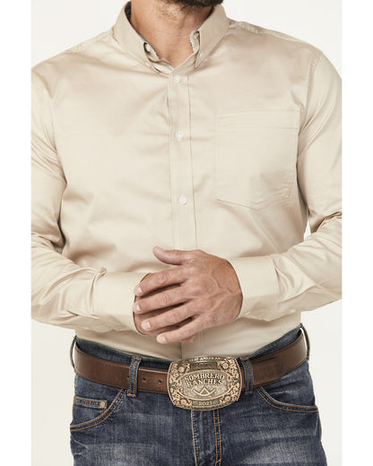 Men's Basic Twill Long Sleeve Button-Down Performance Weste Tan