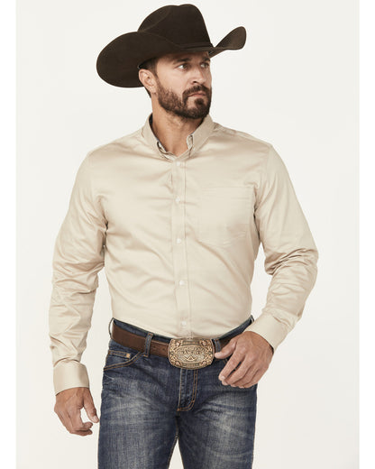 Men's Basic Twill Long Sleeve Button-Down Performance Weste Tan