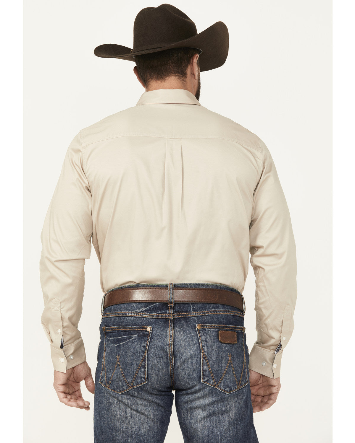 Men's Basic Twill Long Sleeve Button-Down Performance Weste Tan