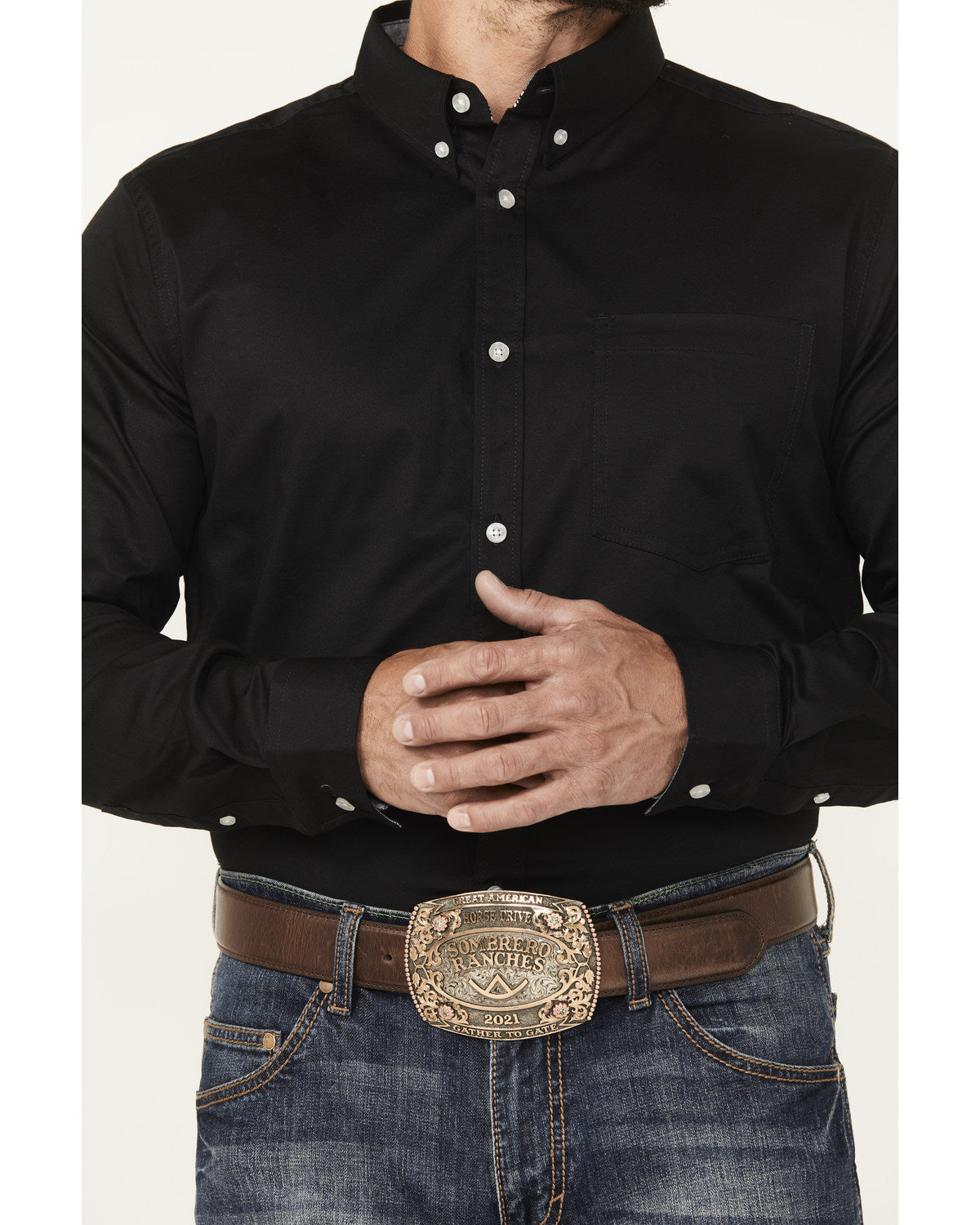 Men's Basic Twill Long Sleeve Button-Down Performance Weste Black