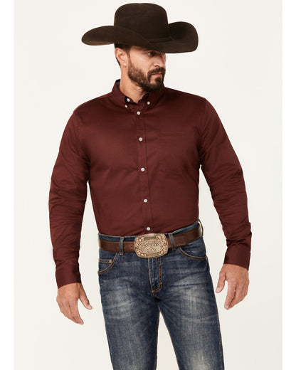 Men's Basic Twill Long Sleeve Button-Down Performance Weste Wine
