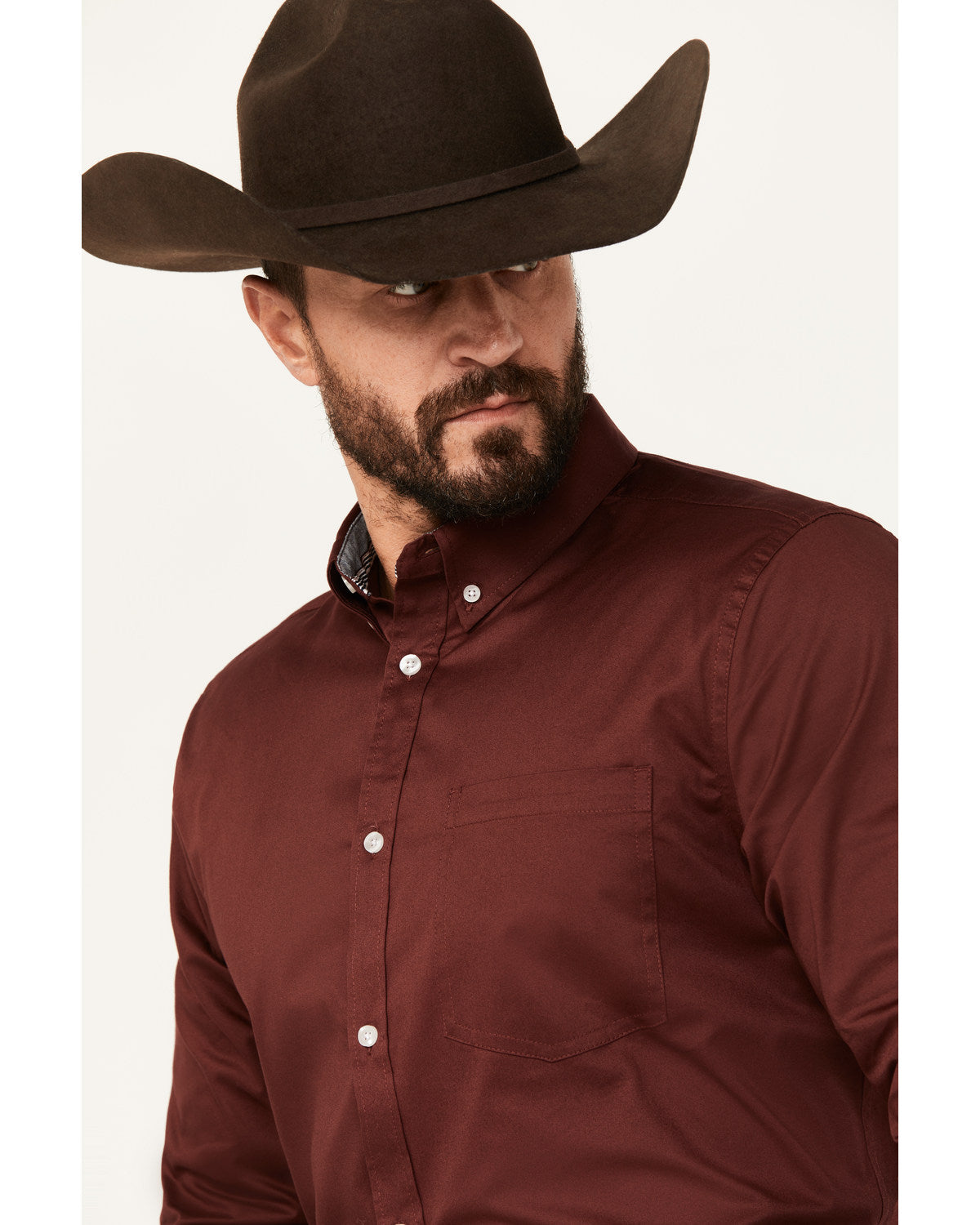 Men's Basic Twill Long Sleeve Button-Down Performance Weste Wine