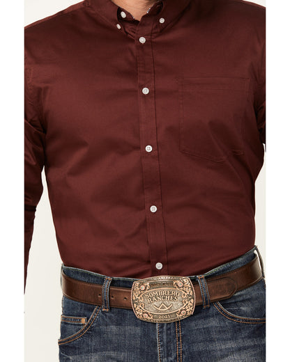 Men's Basic Twill Long Sleeve Button-Down Performance Weste Wine