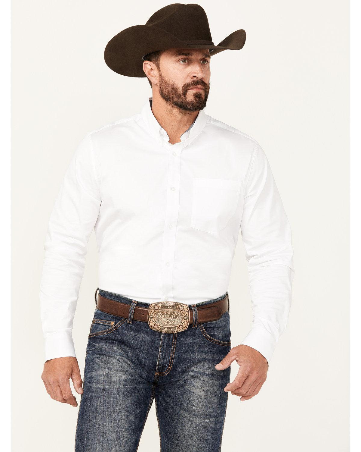 Men's Basic Twill Long Sleeve Button-Down Performance Weste White