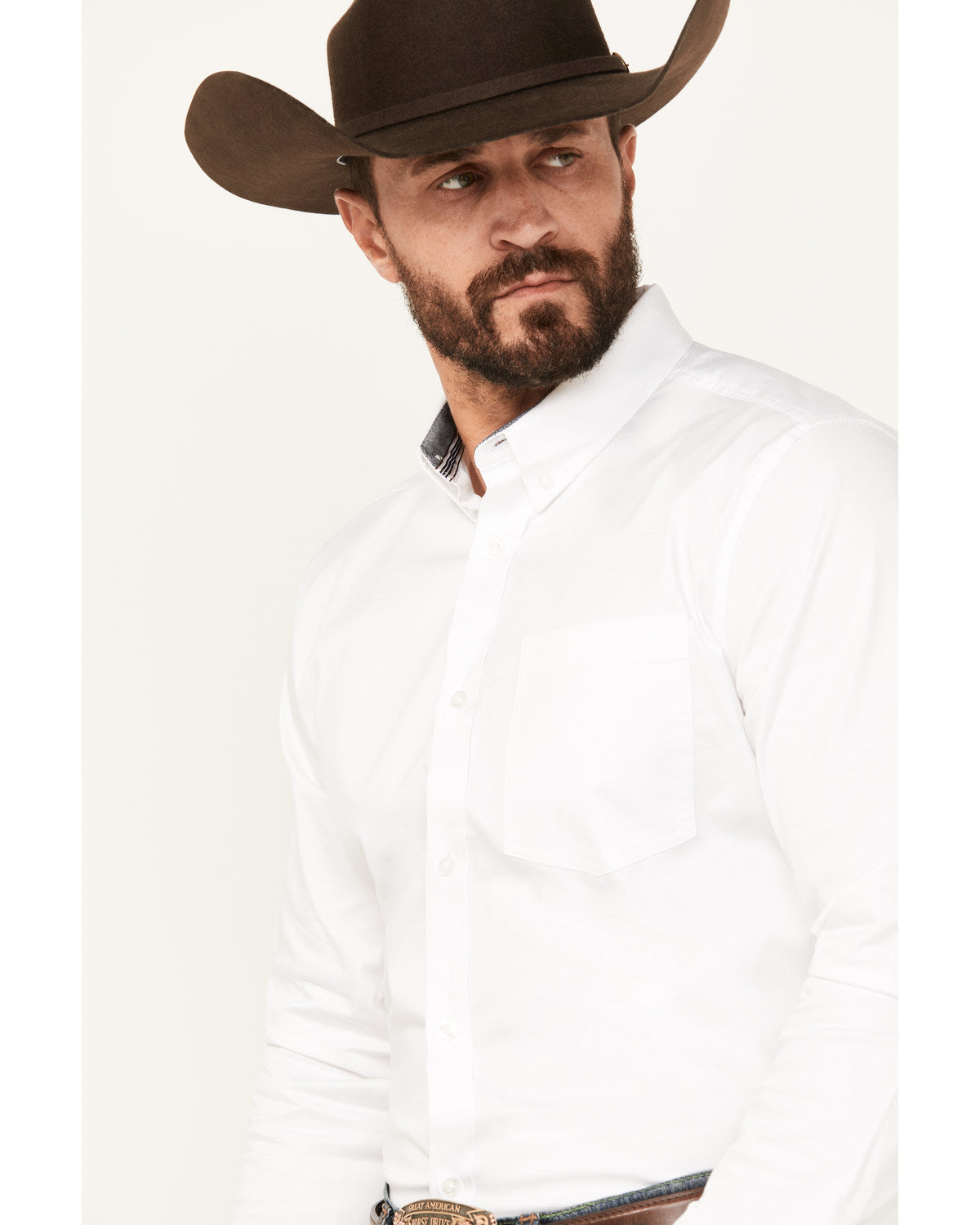 Men's Basic Twill Long Sleeve Button-Down Performance Weste White