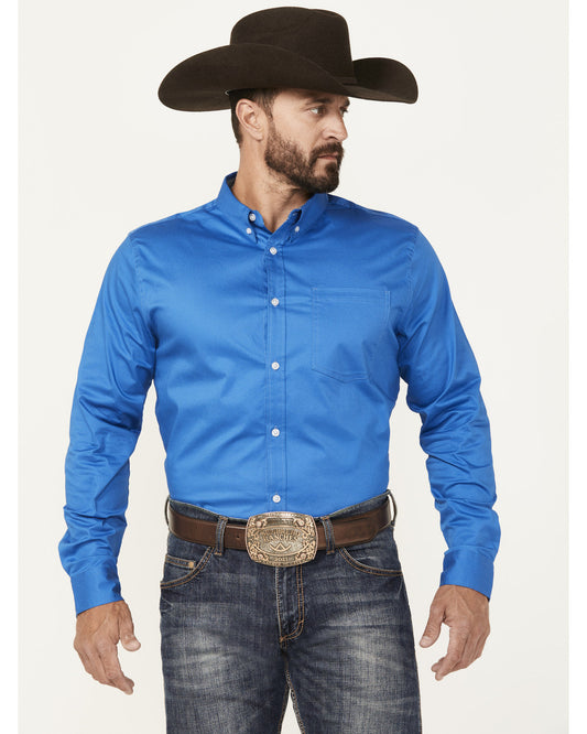 Men's Basic Twill Long Sleeve Button-Down Performance Weste Royal Blue