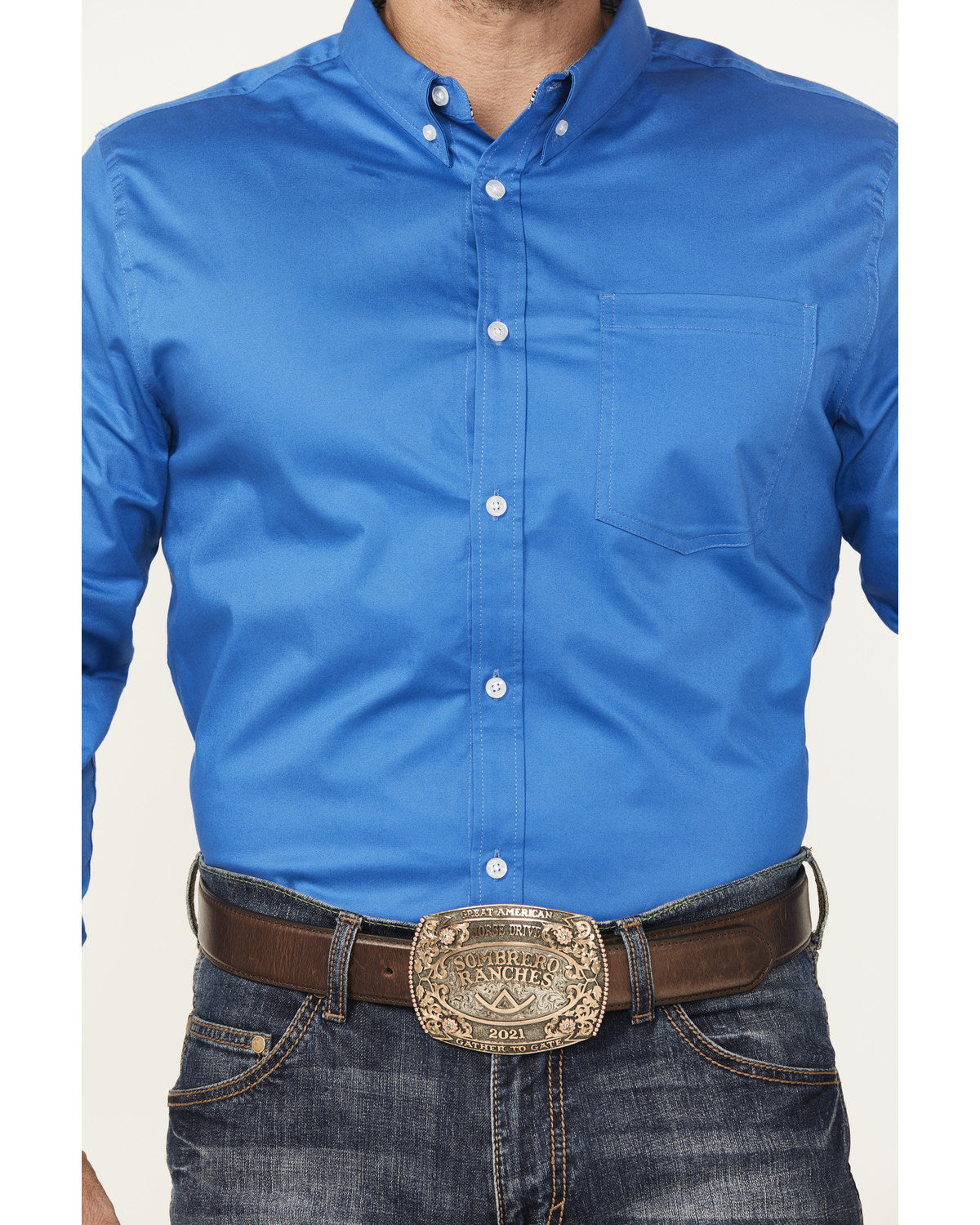 Men's Basic Twill Long Sleeve Button-Down Performance Weste Royal Blue