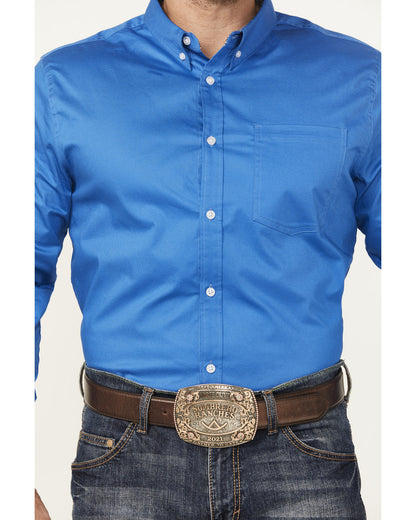 Men's Basic Twill Long Sleeve Button-Down Performance Weste Royal Blue