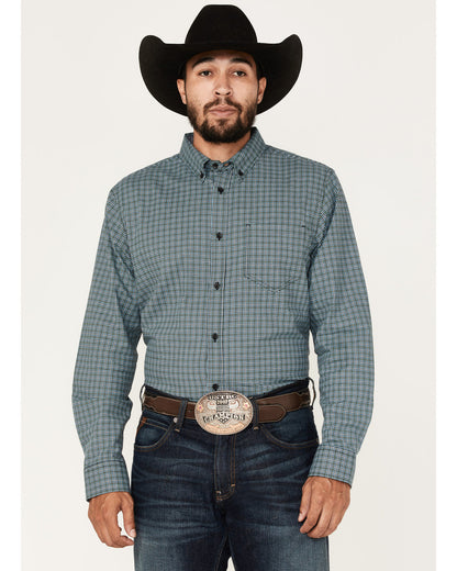 Men's Small Plaid Button Down Western Shirt Green