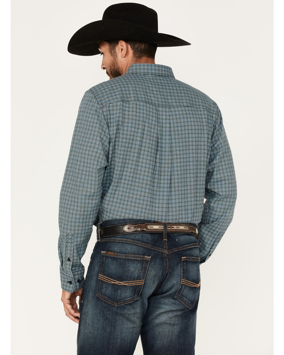 Men's Small Plaid Button Down Western Shirt Green