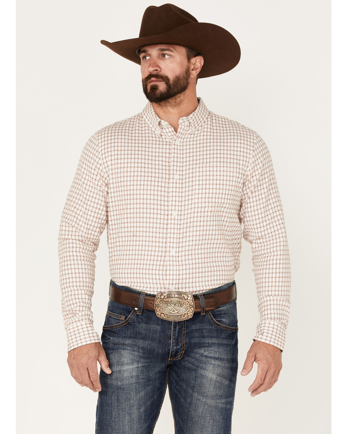 Men's Getaway Check Button-Down Western Shirt White