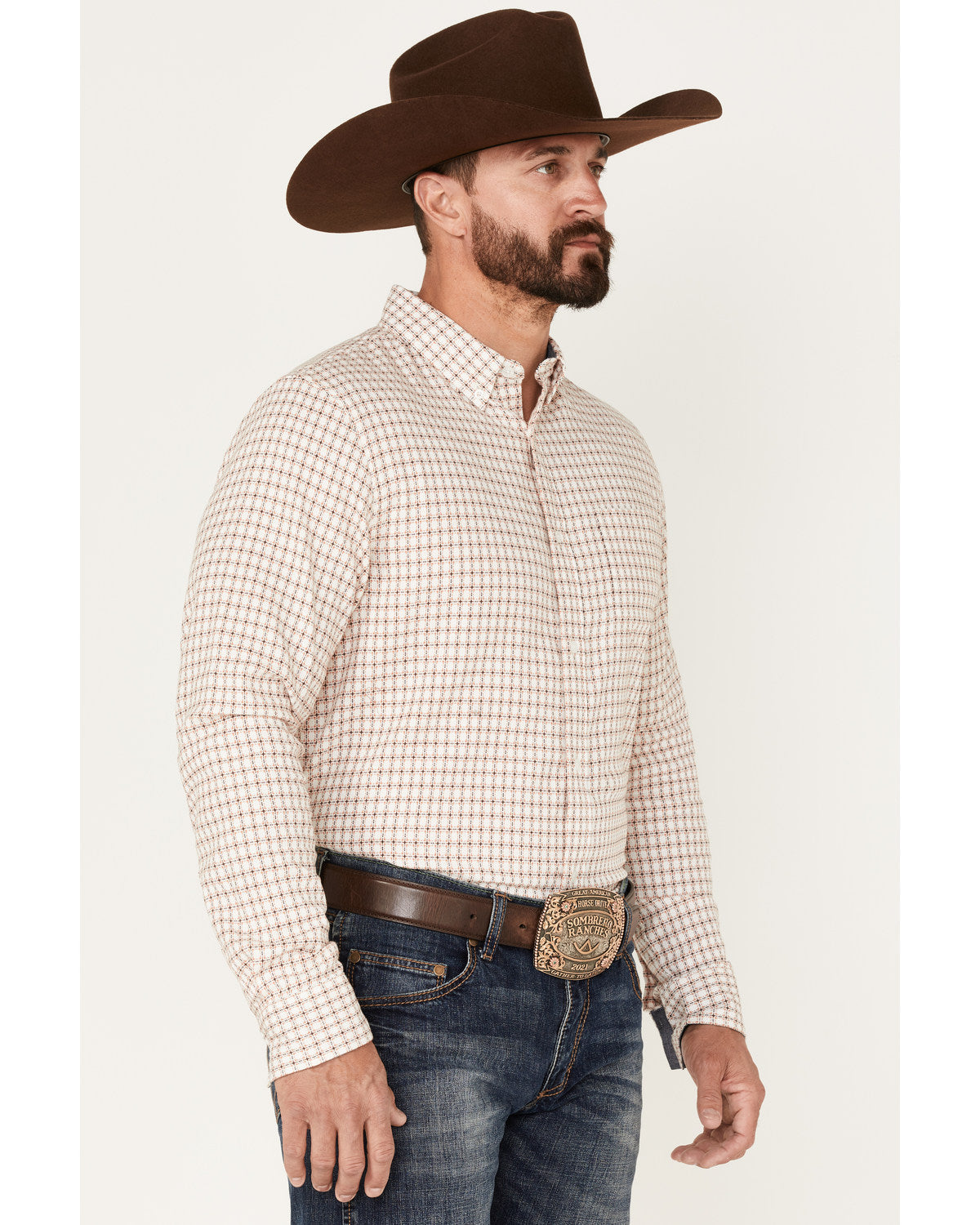 Men's Getaway Check Button-Down Western Shirt White