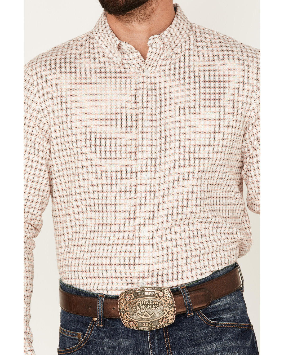 Men's Getaway Check Button-Down Western Shirt White