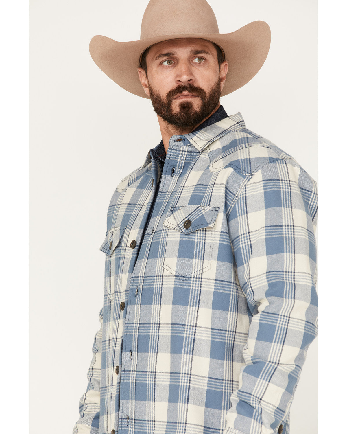 Men's Oregon Trail Plaid Button-Down Bonded Western Flannel Grey