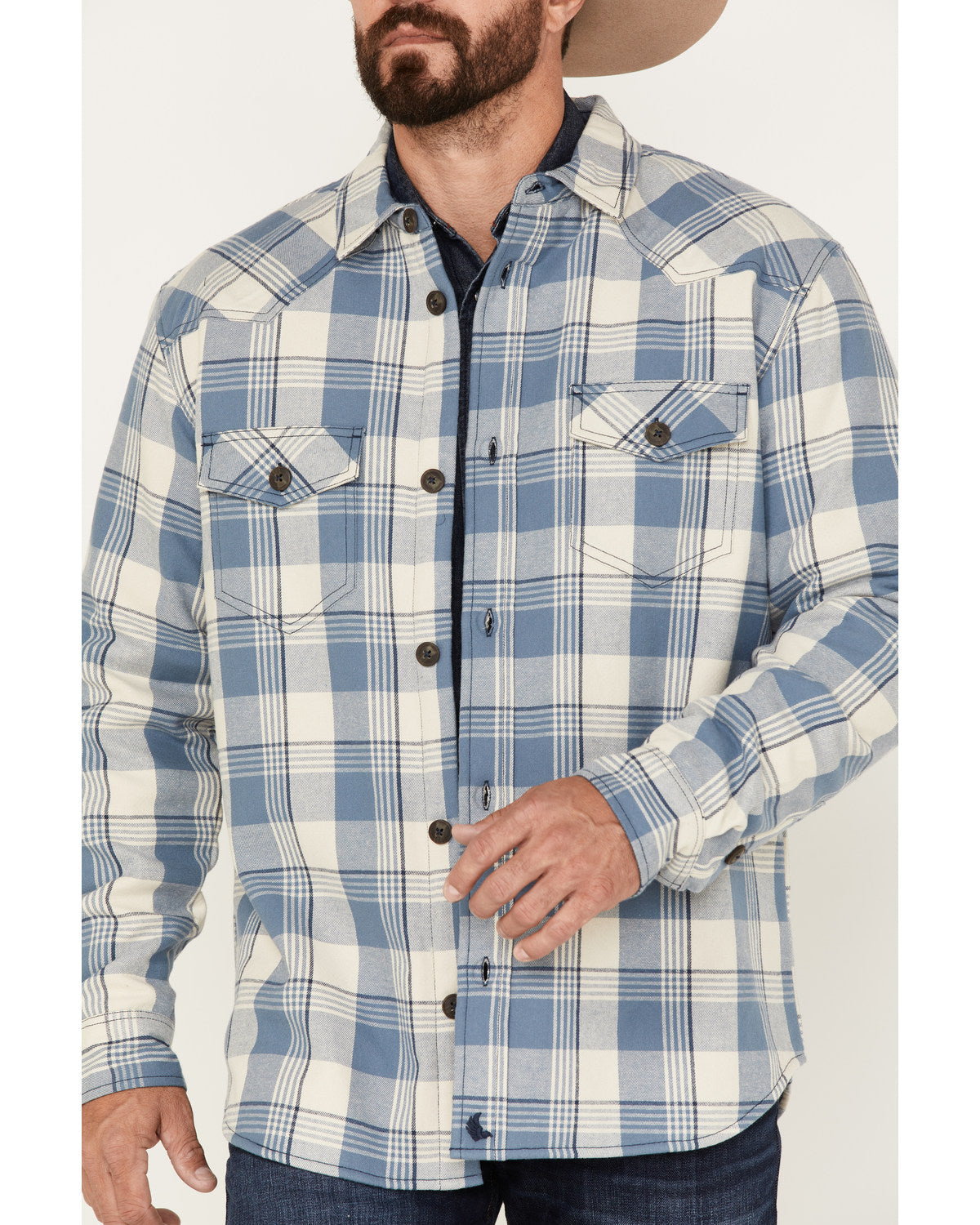 Men's Oregon Trail Plaid Button-Down Bonded Western Flannel Grey
