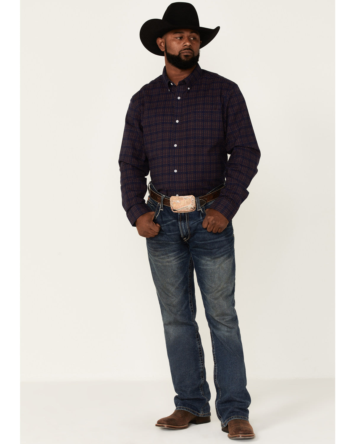 Core Brutus Dobby Geo Print Long Sleeve Button-Down Western Navy