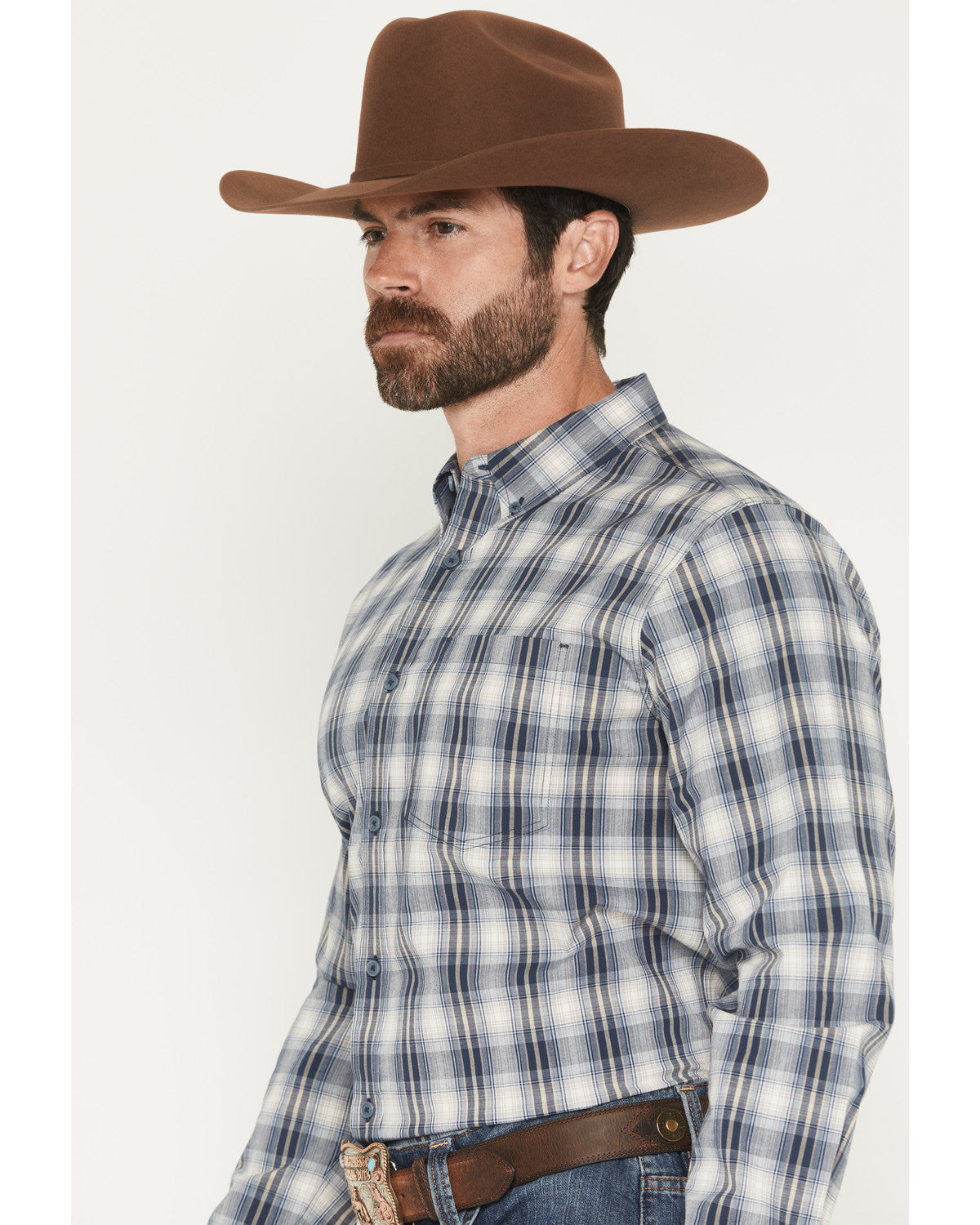 Men's Tennessee Trail Plaid Print Long Sleeve Button-Down S Blue