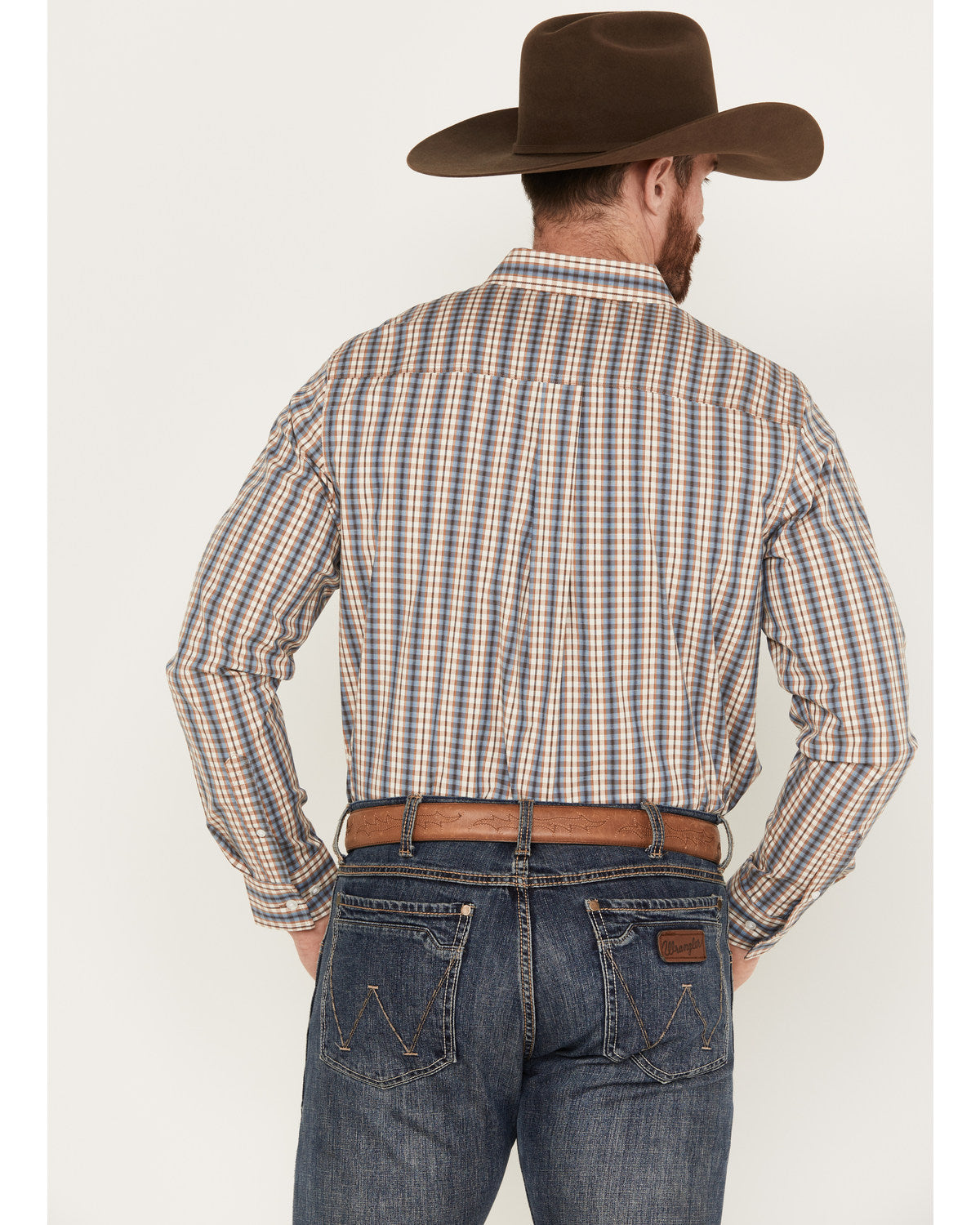 Men's Hayfield Plaid Print Long Sleeve Button-Down Stretch Oatmeal