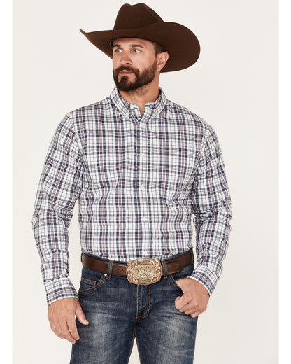Men's Tonight Small Plaid Print Button-Down Western Shirt White