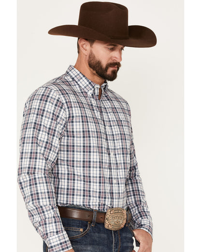 Men's Tonight Small Plaid Print Button-Down Western Shirt White