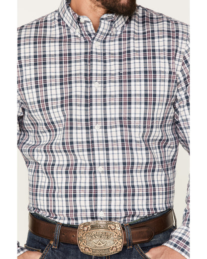 Men's Tonight Small Plaid Print Button-Down Western Shirt White