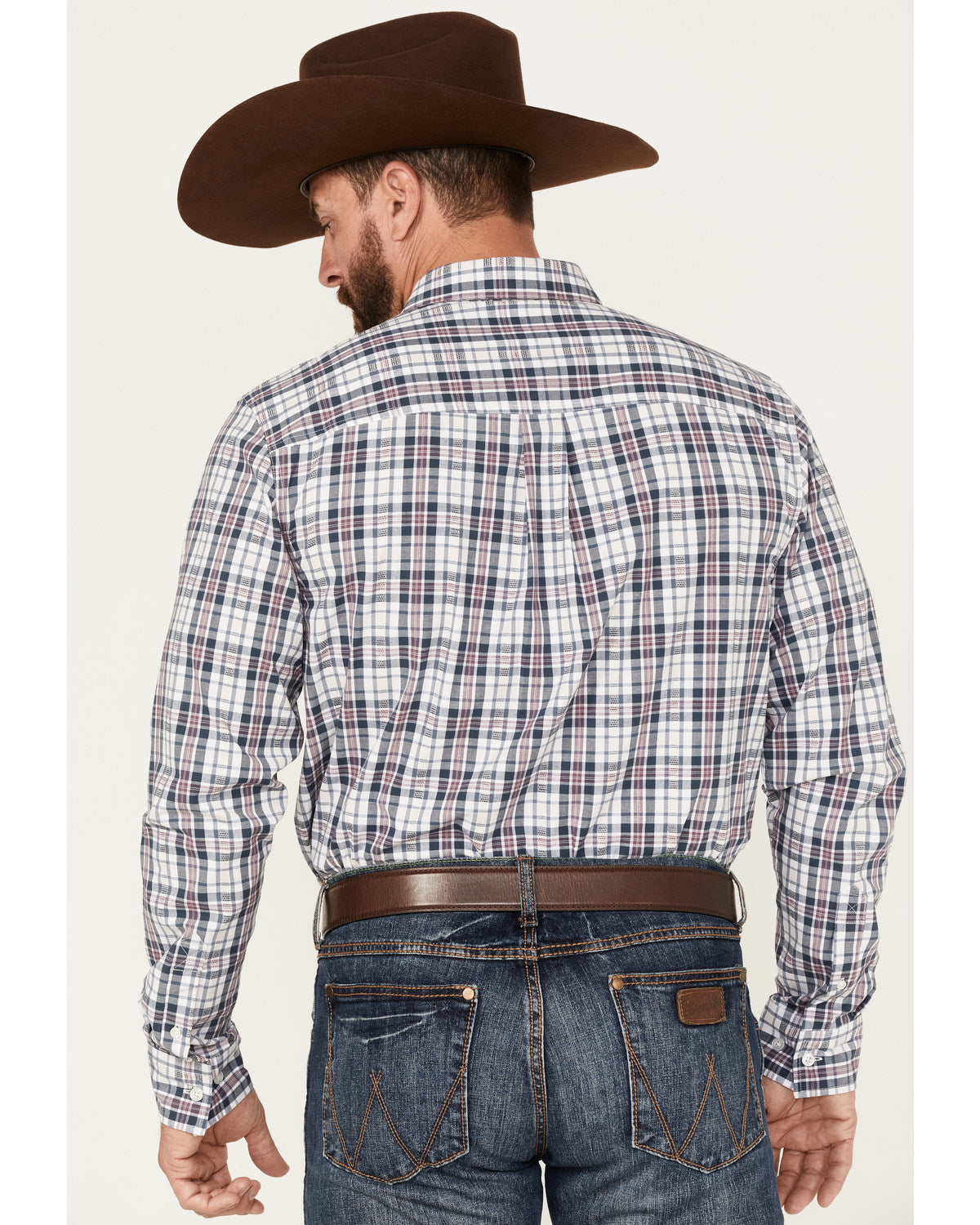 Men's Tonight Small Plaid Print Button-Down Western Shirt White