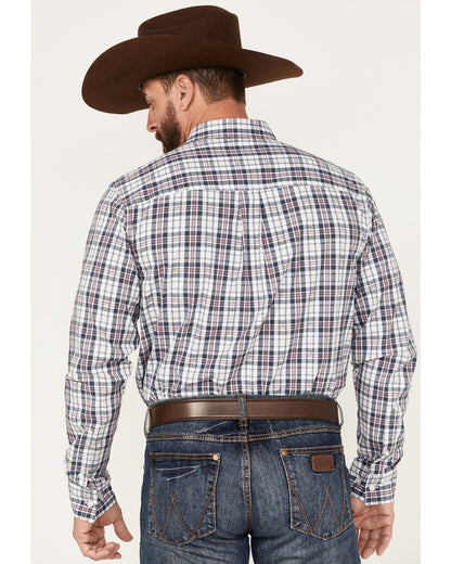 Men's Tonight Small Plaid Print Button-Down Western Shirt White