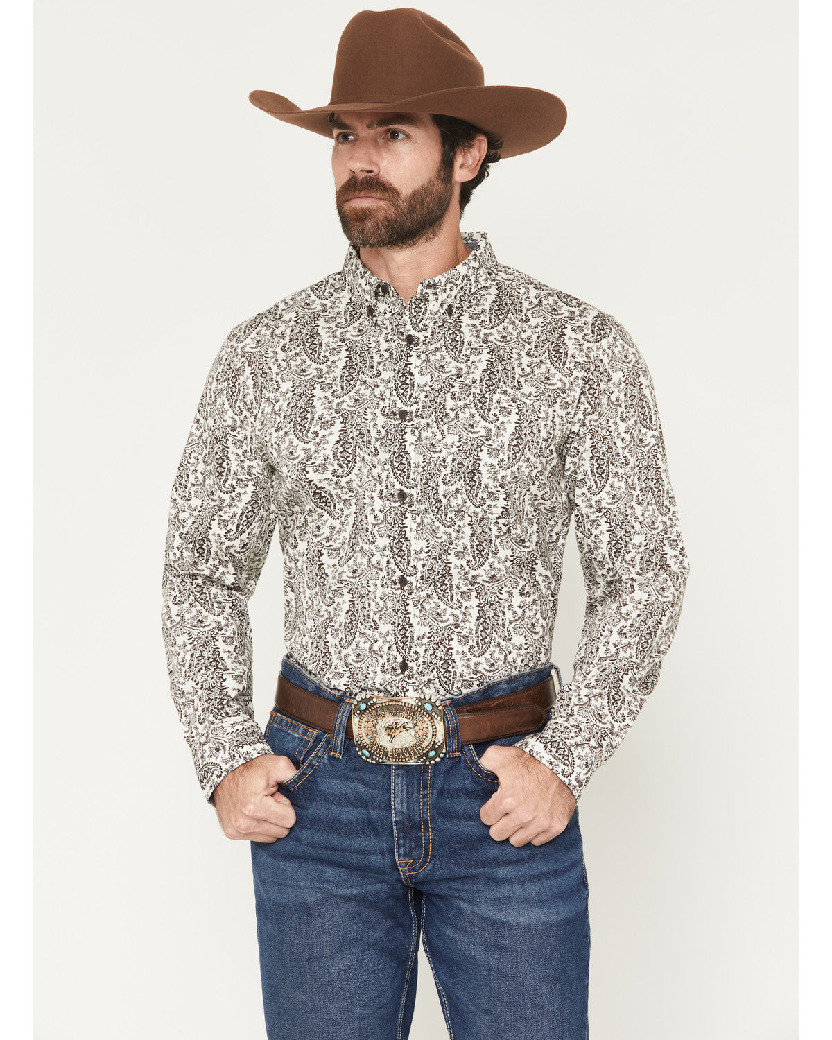 Men's Dagget 2.0 Paisley Print Long Sleeve Button-Down Stre Brown