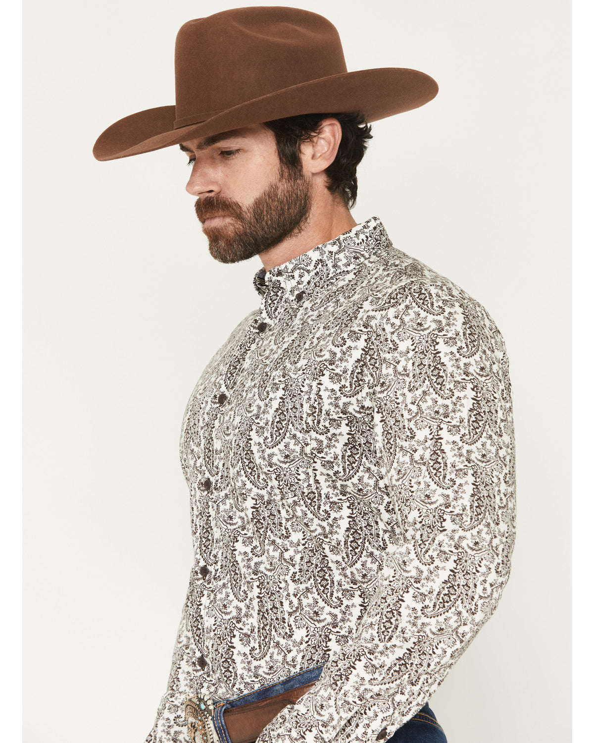 Men's Dagget 2.0 Paisley Print Long Sleeve Button-Down Stre Brown