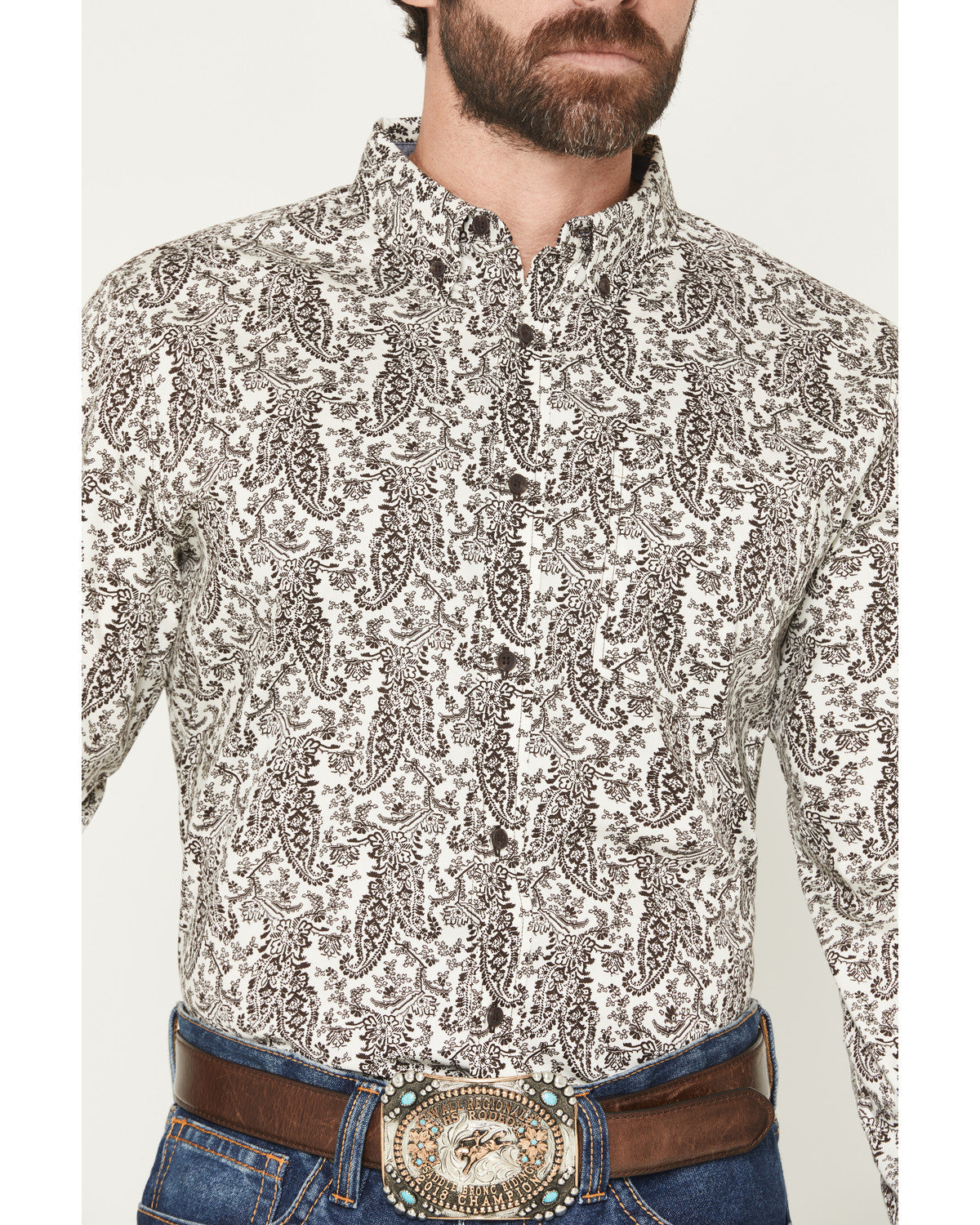 Men's Dagget 2.0 Paisley Print Long Sleeve Button-Down Stre Brown