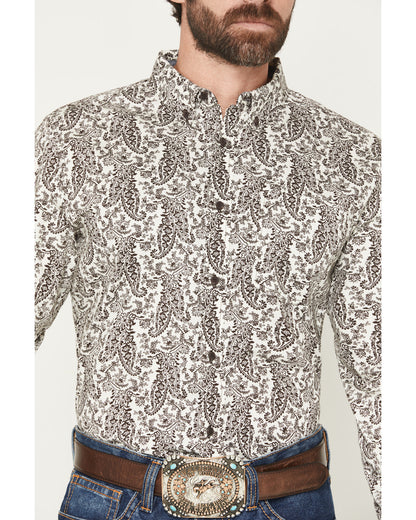 Men's Dagget 2.0 Paisley Print Long Sleeve Button-Down Stre Brown