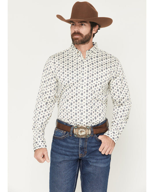 Men's Horizon View Southwestern Geo Print Long Sleeve Butto Ivory