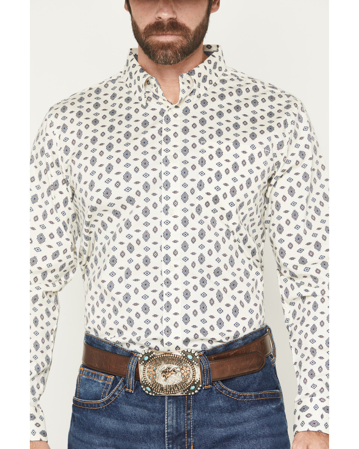 Men's Horizon View Southwestern Geo Print Long Sleeve Butto Ivory