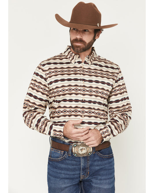 Men's Maverick Southwestern Print Long Sleeve Button-Down S Cream