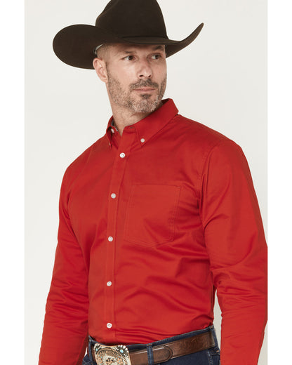 Men's Performance Twill Solid Long Sleeve Button-Down Stret Medium Red