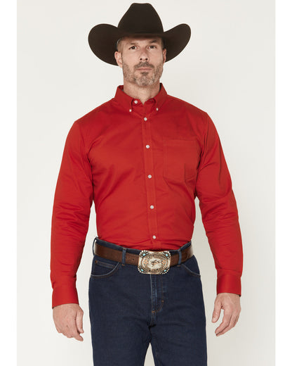 Men's Performance Twill Solid Long Sleeve Button-Down Stret Medium Red