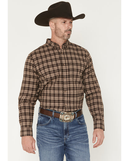 Men's Whiskey Ranch Plaid Print Long Sleeve Button-Down Str Brown