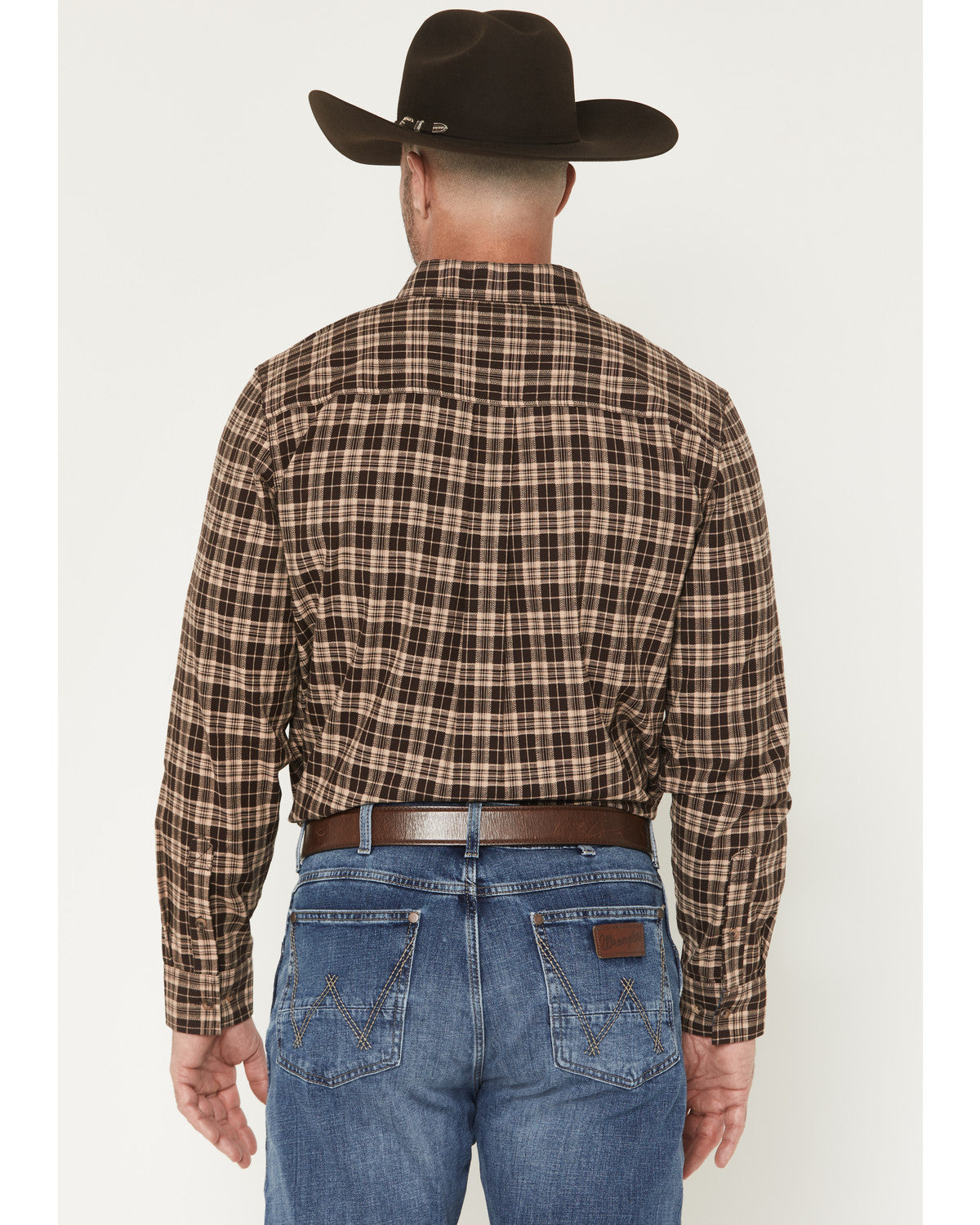 Men's Whiskey Ranch Plaid Print Long Sleeve Button-Down Str Brown
