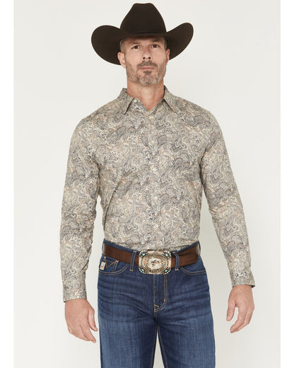 Men's Neverland Paisley Print Long Sleeve Button-Down Stret Cream