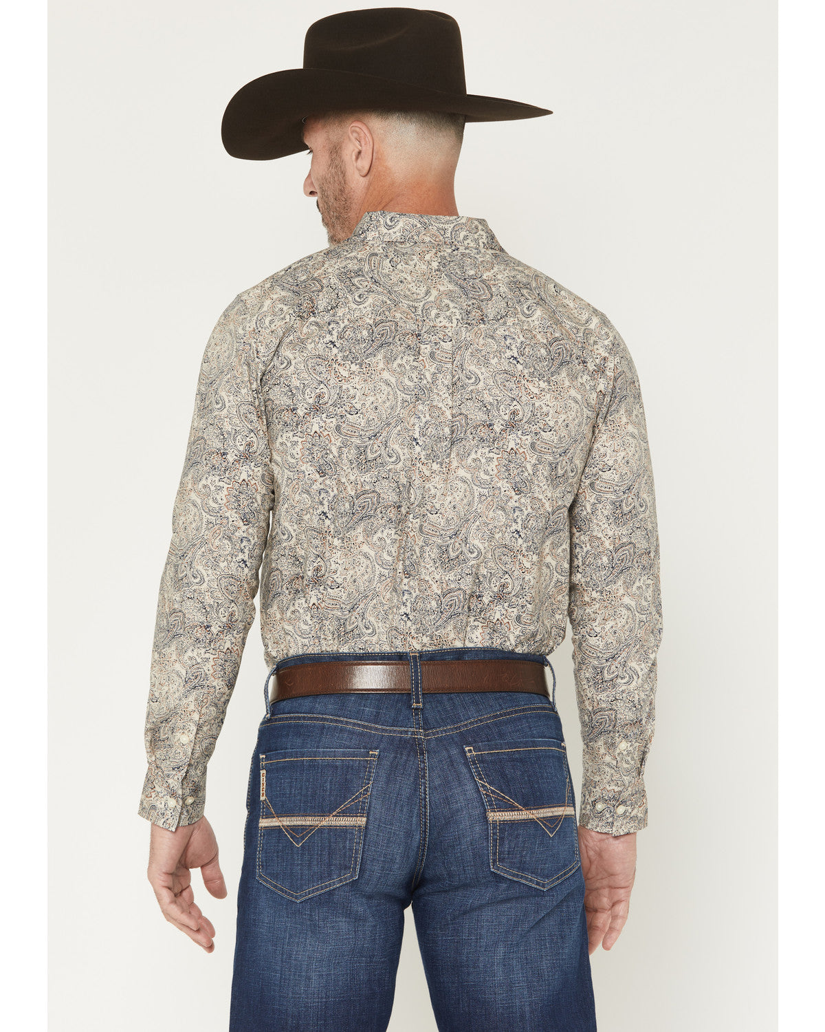 Men's Neverland Paisley Print Long Sleeve Button-Down Stret Cream