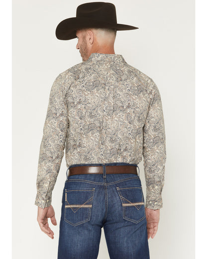 Men's Neverland Paisley Print Long Sleeve Button-Down Stret Cream