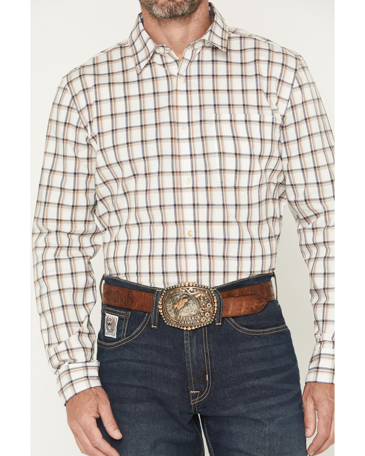 Men's Vista Range Plaid Print Long Sleeve Button-Down Weste White