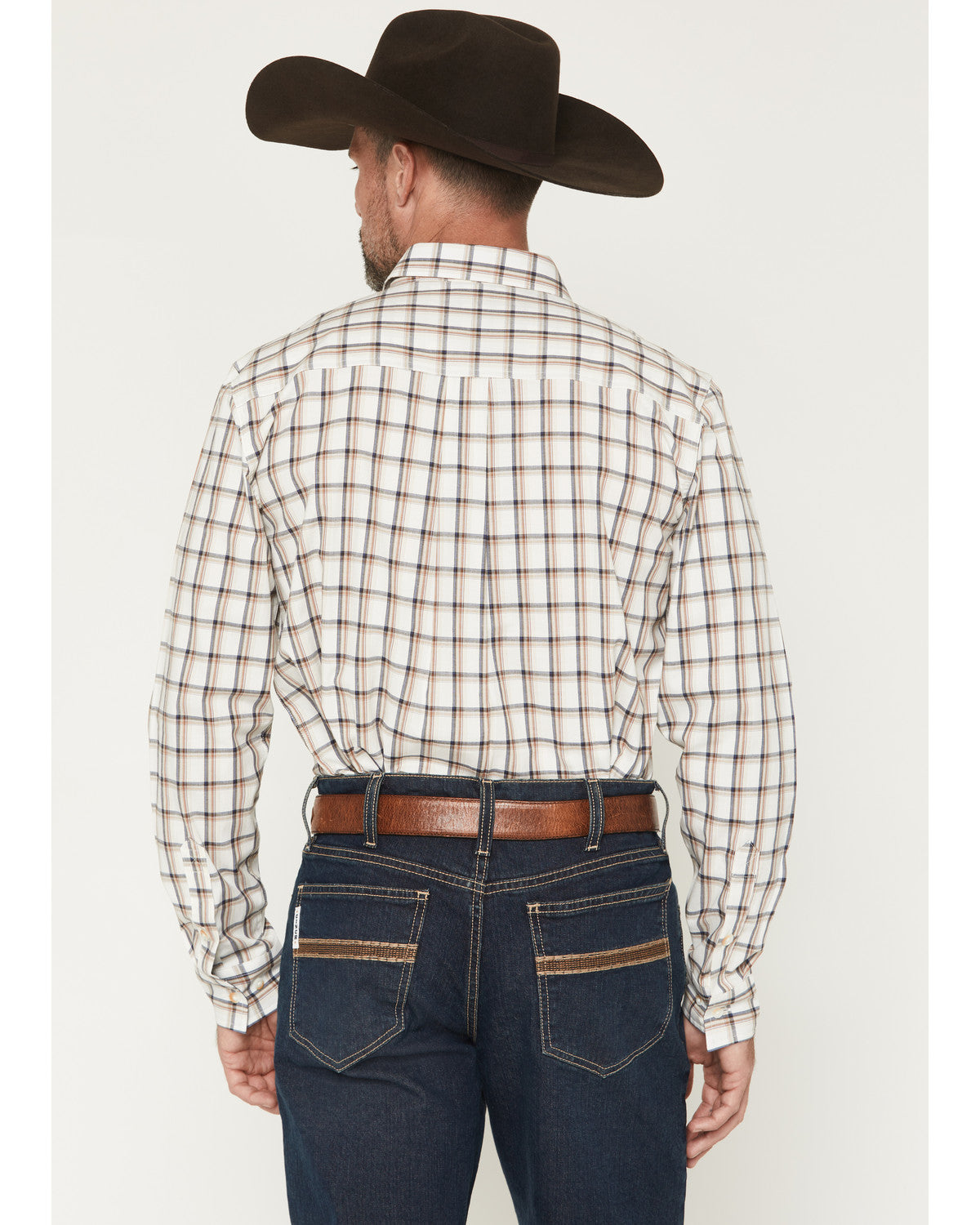 Men's Vista Range Plaid Print Long Sleeve Button-Down Weste White