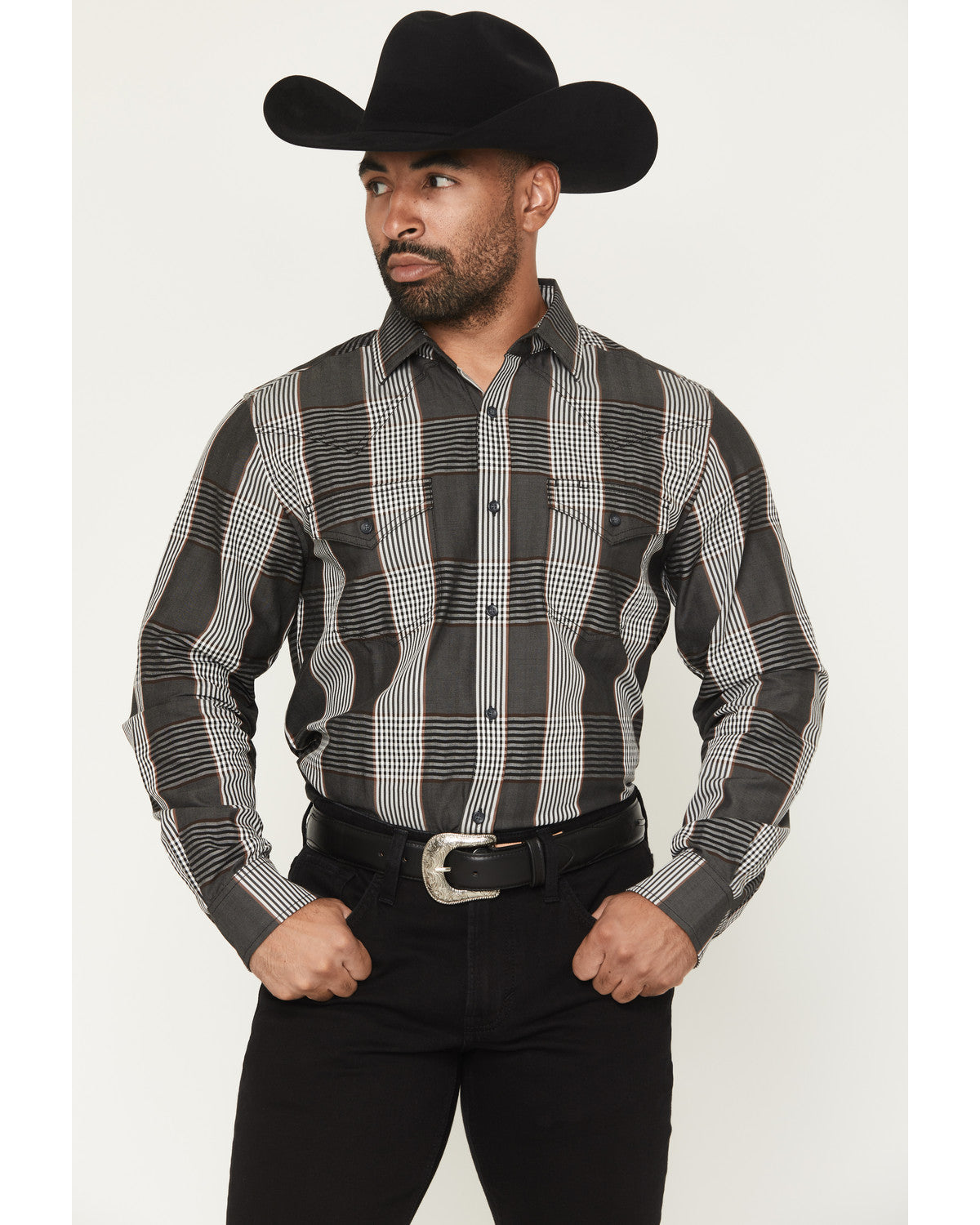 Black 1978® Men's Ace Plaid Print Long Sleeve Button-Down W Charcoal