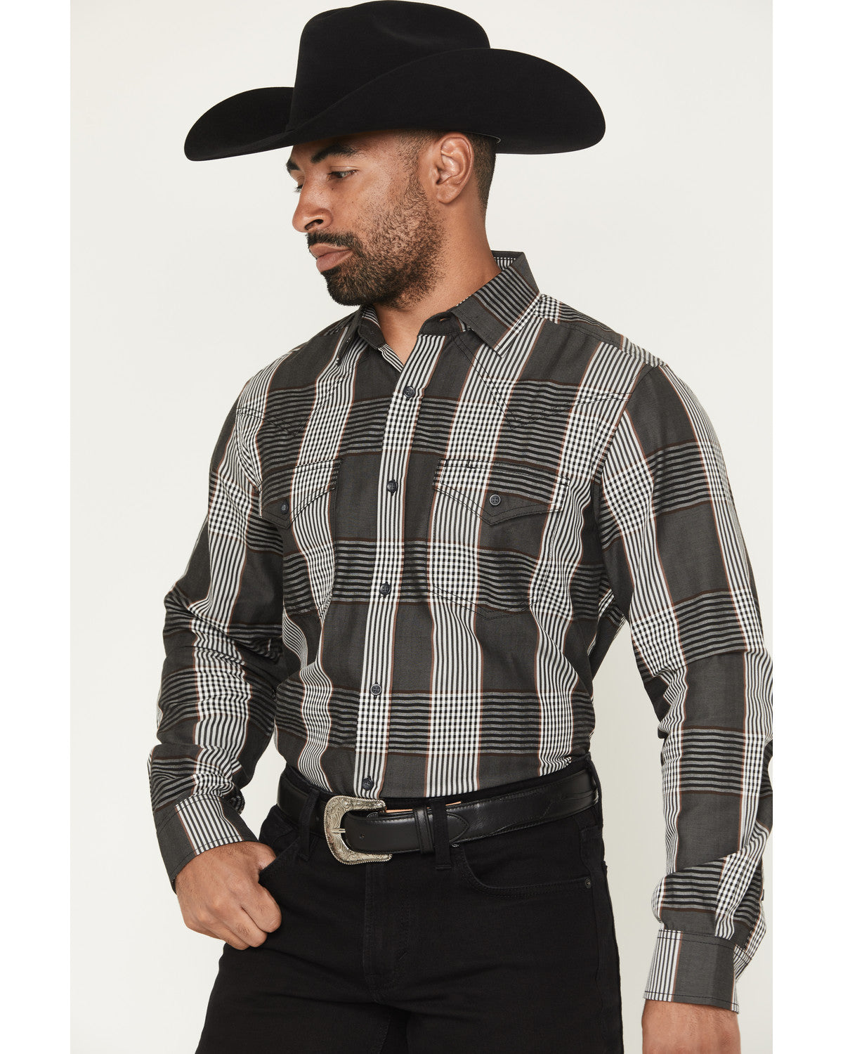 Black 1978® Men's Ace Plaid Print Long Sleeve Button-Down W Charcoal