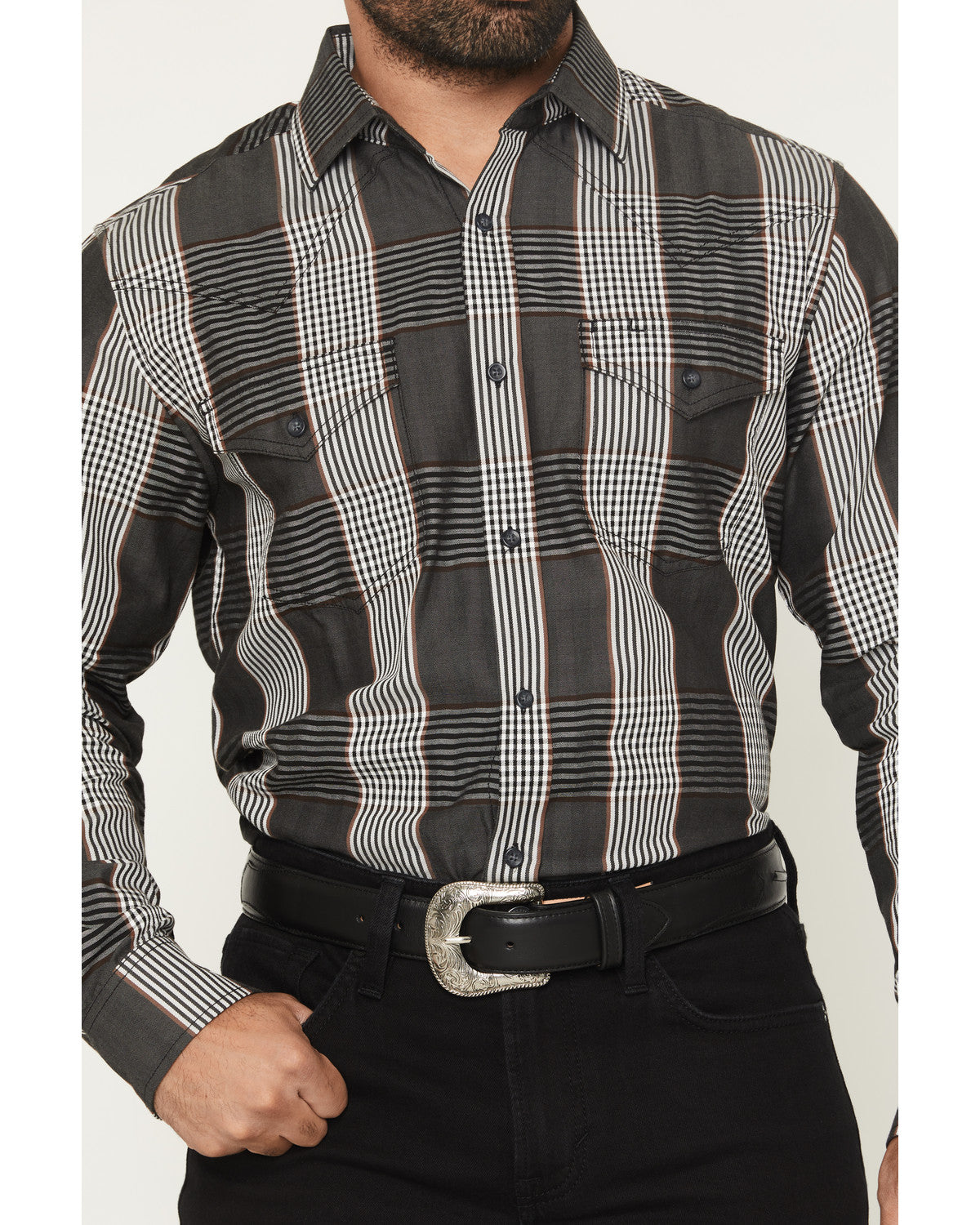 Black 1978® Men's Ace Plaid Print Long Sleeve Button-Down W Charcoal