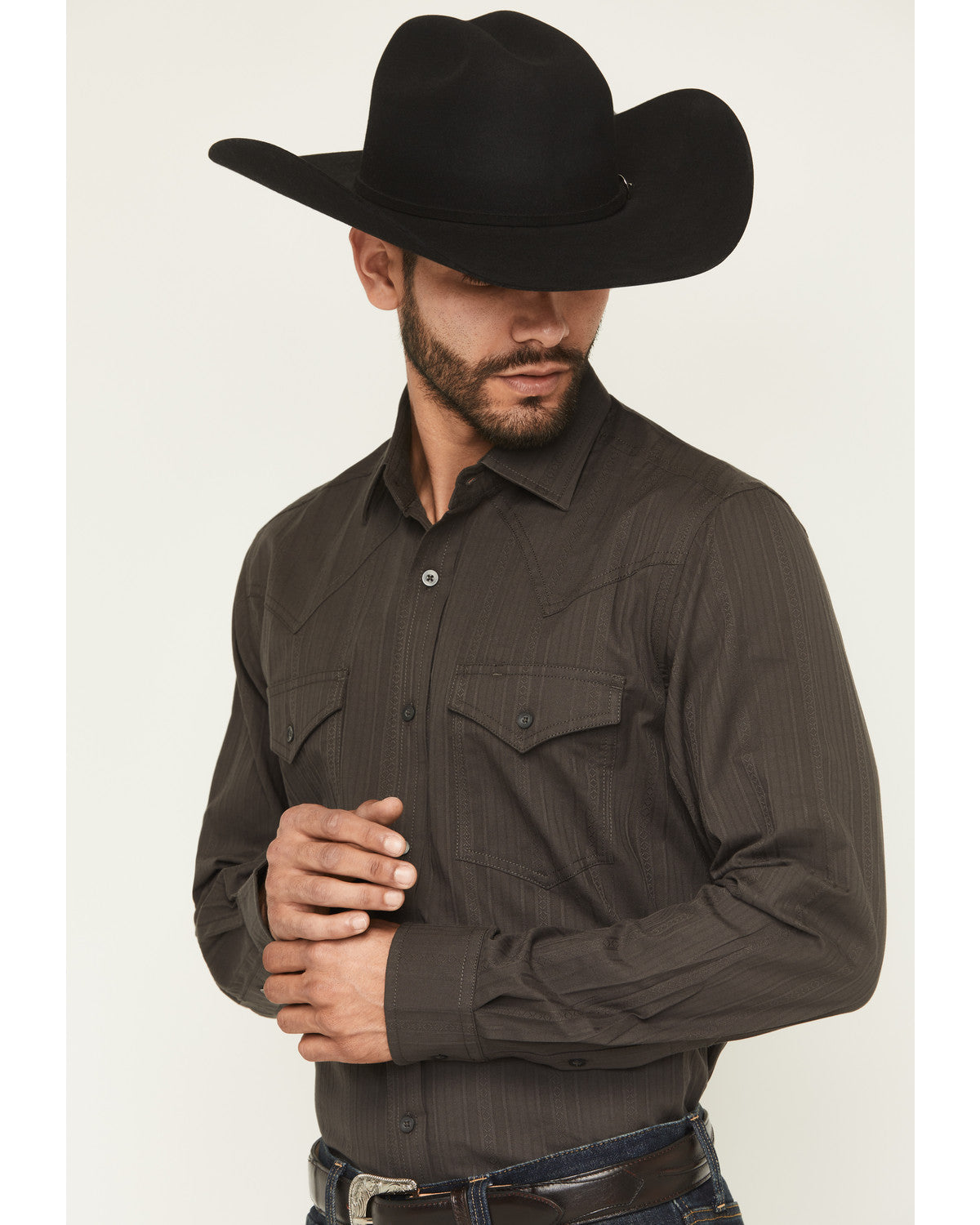 Black 1978® Men's Cluny Tonal Striped Long Sleeve Button-Do Charcoal